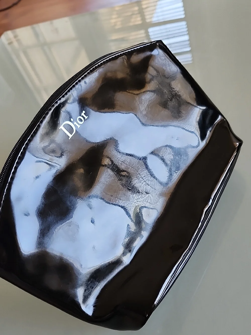 Authentic Dior Black Patent Beauty Pouch Make-up Clutch Parfum Bag Cosmetic Case